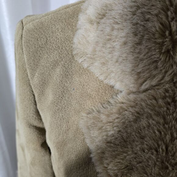 BRANDON THOMAS Penny Lane Coat Medium Tan Suede Leather Faux Fur Lining Vintage - Picture 12 of 15